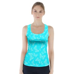 Aqua Blue Butterfly Print Racer Back Sports Top by SpinnyChairDesigns