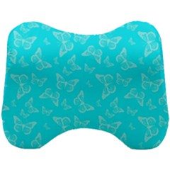 Aqua Blue Butterfly Print Head Support Cushion by SpinnyChairDesigns