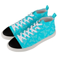 Aqua Blue Butterfly Print Men s Mid-top Canvas Sneakers by SpinnyChairDesigns