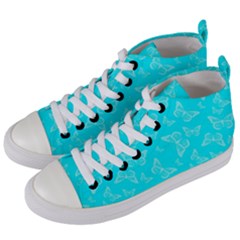 Aqua Blue Butterfly Print Women s Mid-top Canvas Sneakers by SpinnyChairDesigns