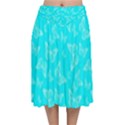 Aqua Blue Butterfly Print Velvet Flared Midi Skirt View1