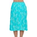 Aqua Blue Butterfly Print Velvet Flared Midi Skirt View2