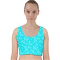 Aqua Blue Butterfly Print Velvet Racer Back Crop Top View1