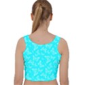 Aqua Blue Butterfly Print Velvet Racer Back Crop Top View2