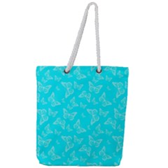 Aqua Blue Butterfly Print Full Print Rope Handle Tote (large) by SpinnyChairDesigns