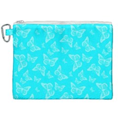 Aqua Blue Butterfly Print Canvas Cosmetic Bag (xxl) by SpinnyChairDesigns