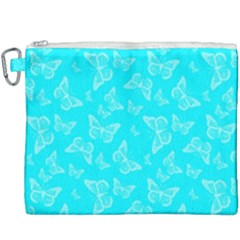 Aqua Blue Butterfly Print Canvas Cosmetic Bag (xxxl) by SpinnyChairDesigns