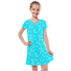 Aqua Blue Butterfly Print Kids  Cross Web Dress by SpinnyChairDesigns