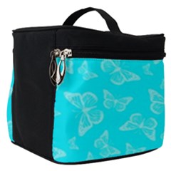 Aqua Blue Butterfly Print Make Up Travel Bag (small) by SpinnyChairDesigns