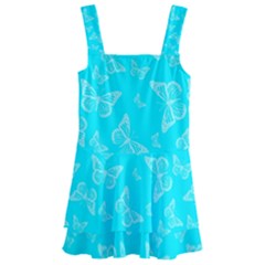 Aqua Blue Butterfly Print Kids  Layered Skirt Swimsuit by SpinnyChairDesigns