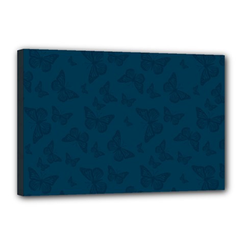 Indigo Dye Blue Butterfly Pattern Canvas 18  X 12  (stretched) by SpinnyChairDesigns