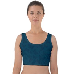 Indigo Dye Blue Butterfly Pattern Velvet Crop Top by SpinnyChairDesigns