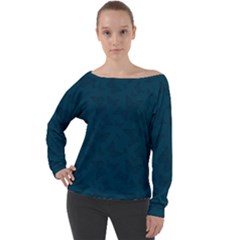 Indigo Dye Blue Butterfly Pattern Off Shoulder Long Sleeve Velour Top by SpinnyChairDesigns