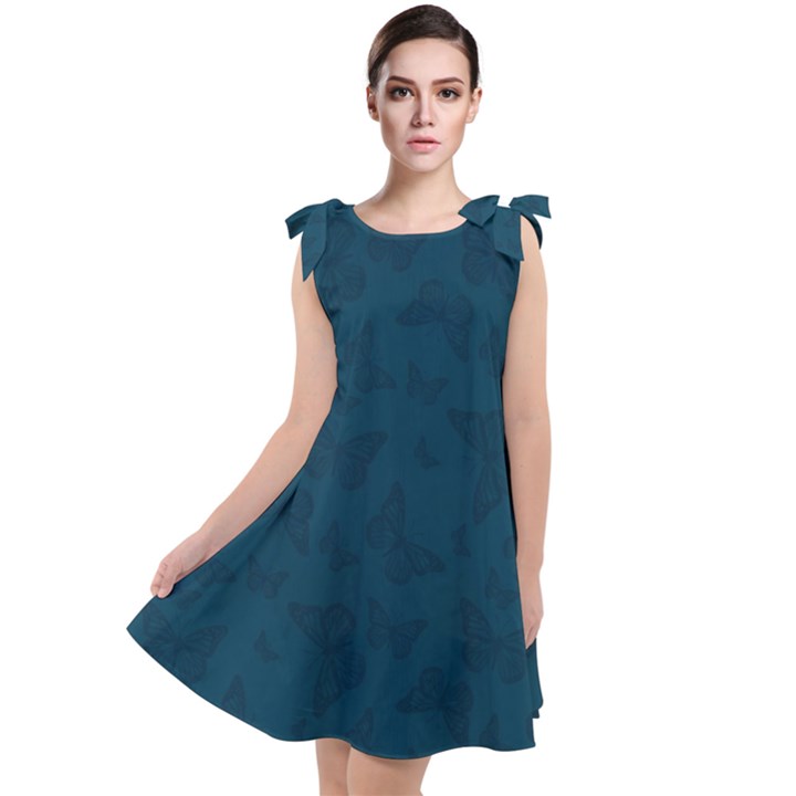 Indigo Dye Blue Butterfly Pattern Tie Up Tunic Dress