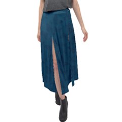 Indigo Dye Blue Butterfly Pattern Velour Split Maxi Skirt by SpinnyChairDesigns