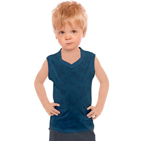 Indigo Dye Blue Butterfly Pattern Kids  Sport Tank Top by SpinnyChairDesigns