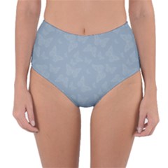 Faded Blue Butterfly Print Reversible High-waist Bikini Bottoms by SpinnyChairDesigns