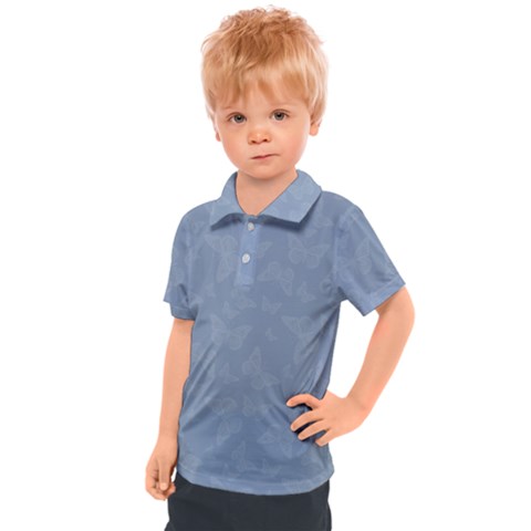 Faded Blue Butterfly Print Kids  Polo Tee by SpinnyChairDesigns