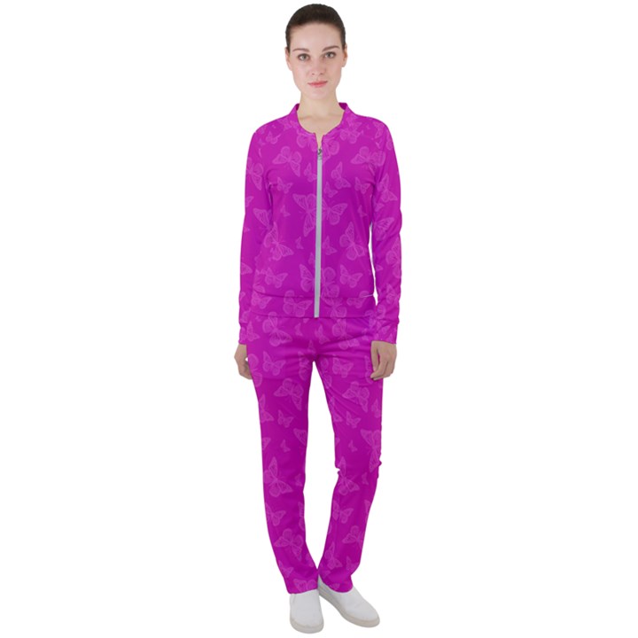 Fuchsia Butterfly Print  Casual Jacket and Pants Set