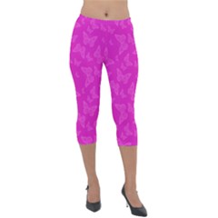 Fuchsia Butterfly Print  Lightweight Velour Capri Leggings  by SpinnyChairDesigns