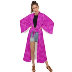 Fuchsia Butterfly Print  Maxi Kimono by SpinnyChairDesigns