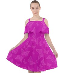 Fuchsia Butterfly Print  Cut Out Shoulders Chiffon Dress by SpinnyChairDesigns