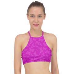 Fuchsia Butterfly Print  Racer Front Bikini Top by SpinnyChairDesigns