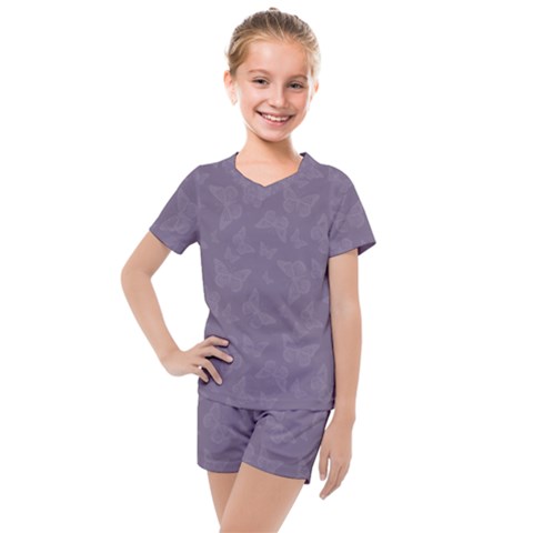 Grape Compote Butterfly Print Kids  Mesh Tee And Shorts Set by SpinnyChairDesigns