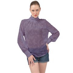 Grape Compote Butterfly Print High Neck Long Sleeve Chiffon Top by SpinnyChairDesigns