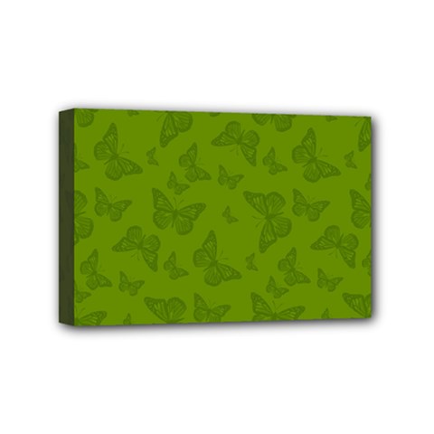 Avocado Green Butterfly Print Mini Canvas 6  X 4  (stretched) by SpinnyChairDesigns