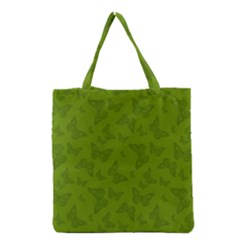 Avocado Green Butterfly Print Grocery Tote Bag by SpinnyChairDesigns