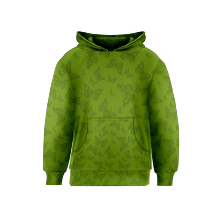 Avocado Green Butterfly Print Kids  Pullover Hoodie