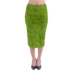 Avocado Green Butterfly Print Midi Pencil Skirt by SpinnyChairDesigns