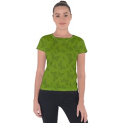 Avocado Green Butterfly Print Short Sleeve Sports Top  by SpinnyChairDesigns