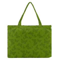 Avocado Green Butterfly Print Zipper Medium Tote Bag by SpinnyChairDesigns