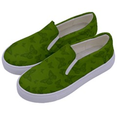 Avocado Green Butterfly Print Kids  Canvas Slip Ons by SpinnyChairDesigns