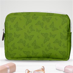 Avocado Green Butterfly Print Make Up Pouch (medium) by SpinnyChairDesigns