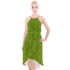 Avocado Green Butterfly Print High-low Halter Chiffon Dress  by SpinnyChairDesigns