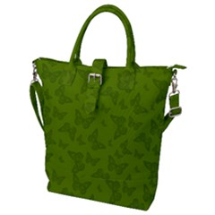 Avocado Green Butterfly Print Buckle Top Tote Bag by SpinnyChairDesigns