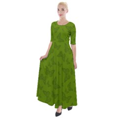 Avocado Green Butterfly Print Half Sleeves Maxi Dress by SpinnyChairDesigns