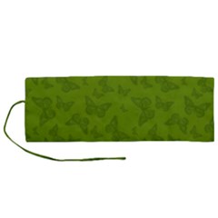 Avocado Green Butterfly Print Roll Up Canvas Pencil Holder (m) by SpinnyChairDesigns