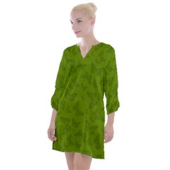 Avocado Green Butterfly Print Open Neck Shift Dress by SpinnyChairDesigns