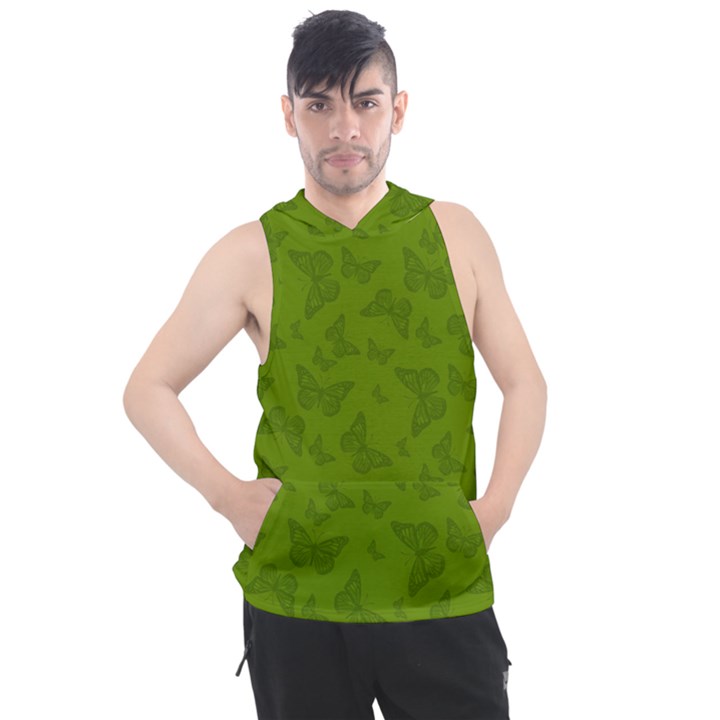 Avocado Green Butterfly Print Men s Sleeveless Hoodie