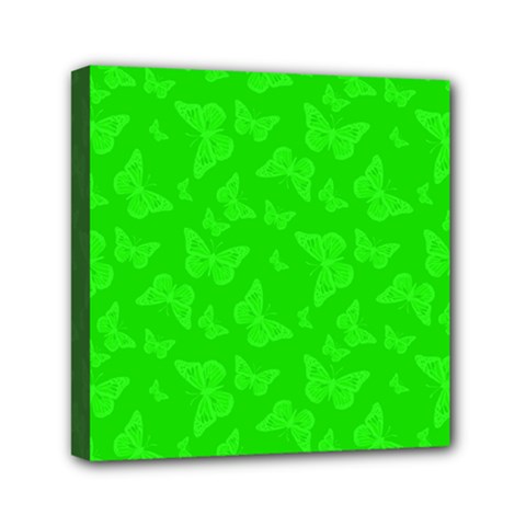 Chartreuse Green Butterfly Print Mini Canvas 6  X 6  (stretched) by SpinnyChairDesigns