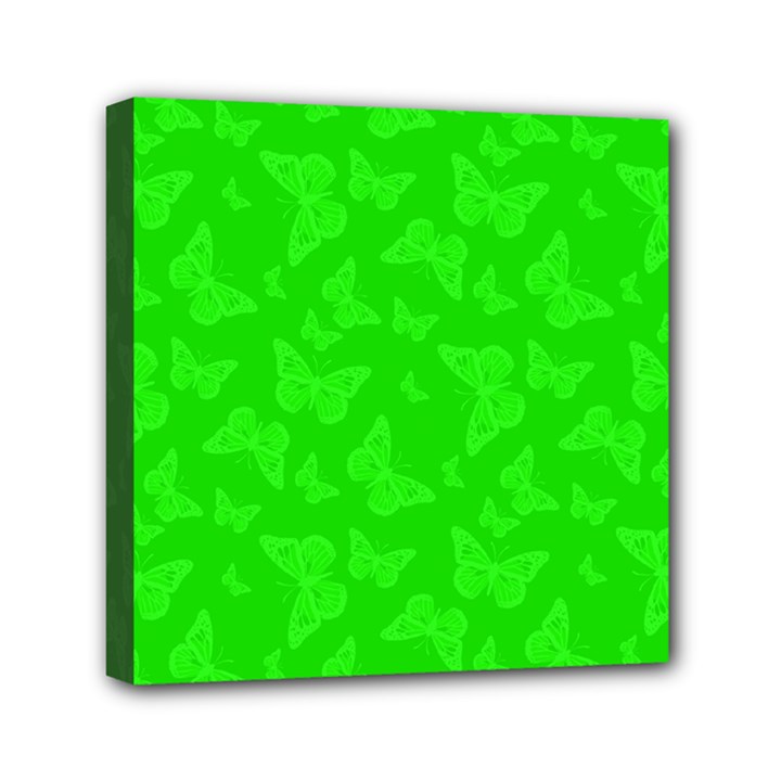 Chartreuse Green Butterfly Print Mini Canvas 6  x 6  (Stretched)