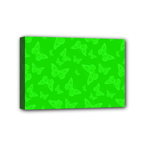 Chartreuse Green Butterfly Print Mini Canvas 6  X 4  (stretched) by SpinnyChairDesigns