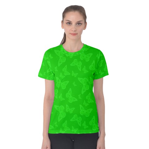 Chartreuse Green Butterfly Print Women s Cotton Tee by SpinnyChairDesigns