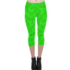 Chartreuse Green Butterfly Print Capri Leggings  by SpinnyChairDesigns