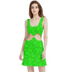 Chartreuse Green Butterfly Print Velvet Cutout Dress by SpinnyChairDesigns