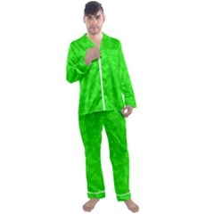 Chartreuse Green Butterfly Print Men s Long Sleeve Satin Pyjamas Set by SpinnyChairDesigns